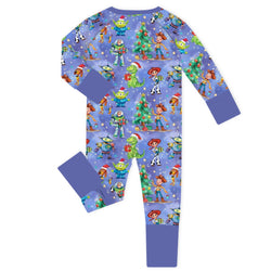 Christmas Toy and Dinosaur Friends Party Baby Bamboo Zipper Romper Pajamas
