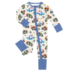 Monster Jam Truck Baby Bamboo Zipper Romper Pajamas