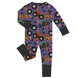Halloween Truck Pumpkin Skull Baby Bamboo Zipper Romper Pajamas