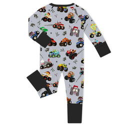 Big Wheel Truck Adventure Grey Baby Bamboo Zipper Romper Pajamas