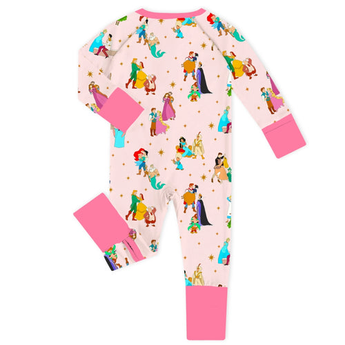Pink Princess and Prince Stars Baby Bamboo Zipper Romper Pajamas