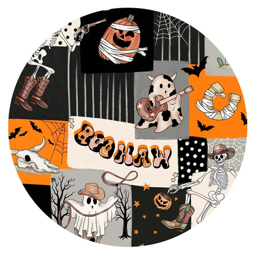 Halloween Patchwork Western Cowboy Bamboo Zipper Romper Pajamas