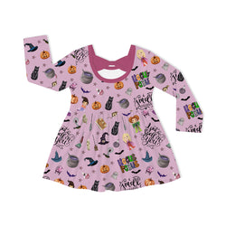 Halloween Witch Sisters Smell Children Purple Long Sleeve Twirl Dress With Bodysuit