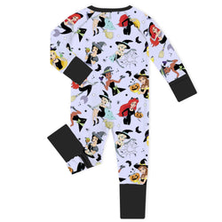 Halloween Princess Pumpkin Bats Purple Baby Bamboo Zipper Romper Pajamas