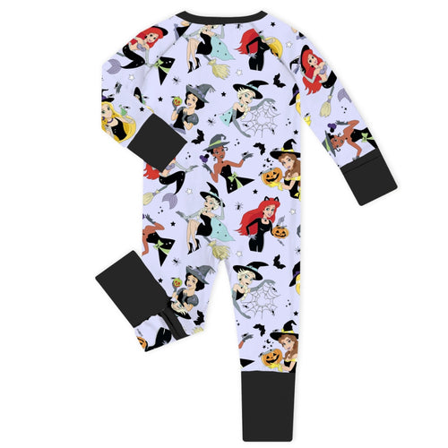 Halloween Princess Pumpkin Bats Purple Baby Bamboo Zipper Romper Pajamas