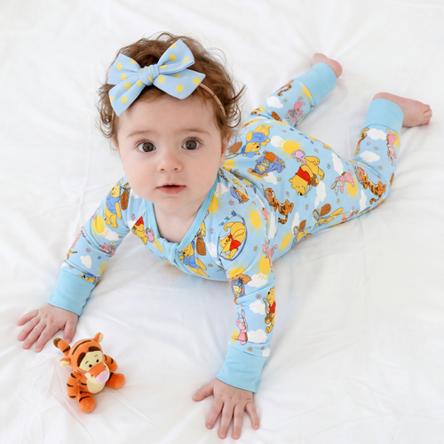 Sunny Bear and Pig Friends Playtime Bamboo Zipper Romper Pajamas