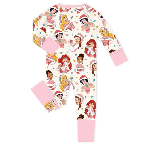 Christmas Pink Princess Light Pink Baby Bamboo Zipper Romper Pajamas