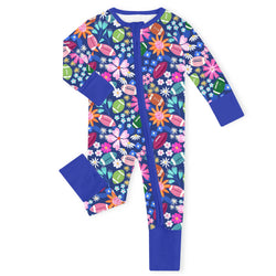 Game Day Blooms Blue Bamboo Zipper Romper Pajamas