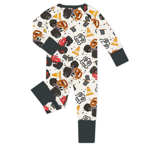Smiley Car Parade Baby Bamboo Zipper Romper Pajamas