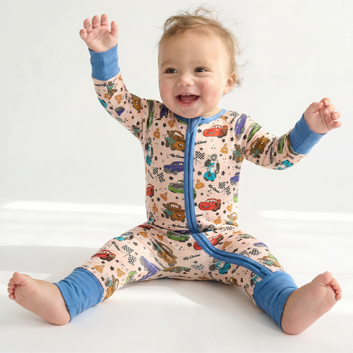 Cartoon Car Pentacle Bamboo Zipper Romper Pajamas