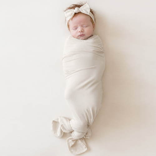 Oat Milk Solid Bamboo Swaddle & Luxe Bow Headband Set
