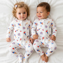 4th of July Ice Cream and Fireworks Bamboo Zipper Romper Pajamas