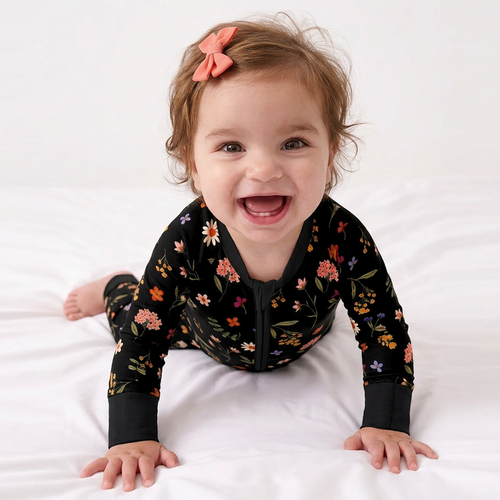 Midnight Wildflower Floral Fantasy Bamboo Zipper Romper Pajamas
