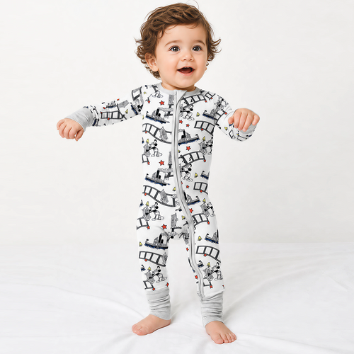 Cartoon Mouse Cruise Ship Bamboo Zipper Romper Pajamas