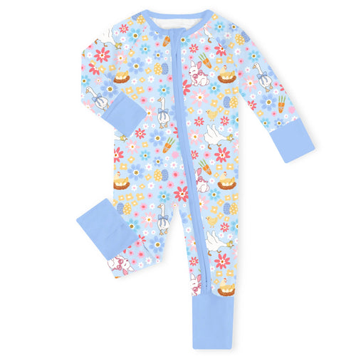 Spring Meadow Friends Bamboo Zipper Romper Pajamas