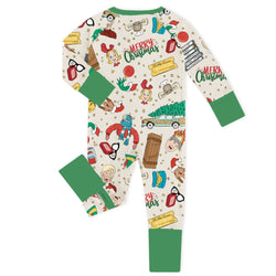 Christmas Green Face Life Baby Bamboo Zipper Romper Pajamas
