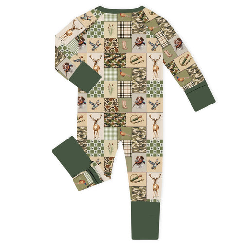 Wilderness Retriever Patchwork Green Bamboo Zipper Romper Pajamas