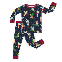 Christmas Sparkle Fairy Pals on Midnight Blue Kids Bamboo Two-Piece Pajama Set