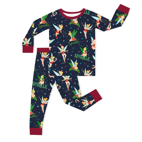 Christmas Sparkle Fairy Pals on Midnight Blue Kids Bamboo Two-Piece Pajama Set