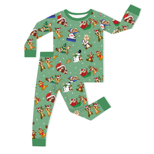 Christmas Snowy Squirrel Buddies Kids Bamboo Two-Piece Pajama Set
