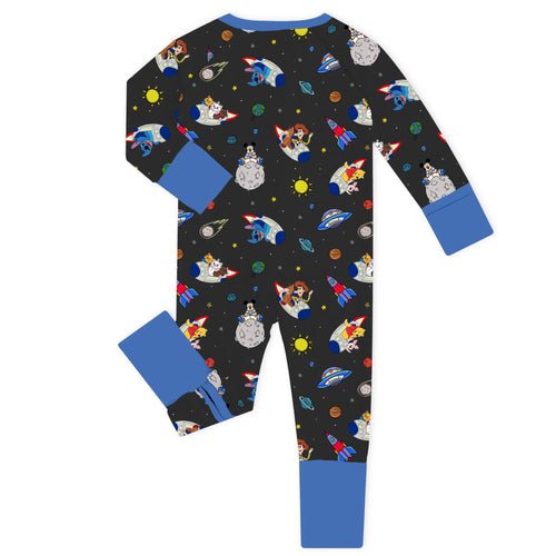 Cosmic Pals Blue Bamboo Zipper Romper Pajamas