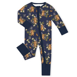 Woodland Bears and Midnight Garden Dreams Bamboo Zipper Romper Pajamas