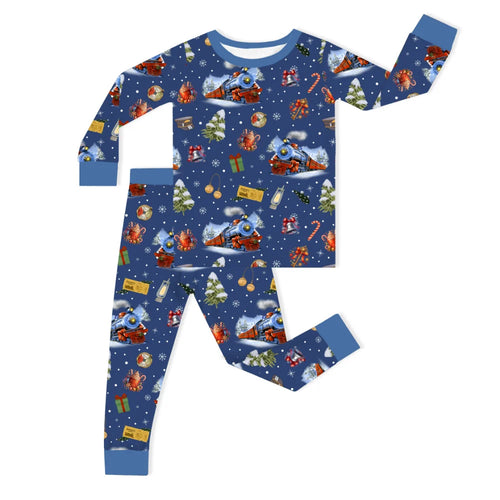 Christmas Snowy Train Adventure and Gift Kids Bamboo Two-Piece Pajama Set