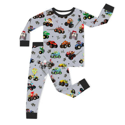 Big Wheel Truck Adventure Grey Kids Bamboo Two-Piece Pajama Set