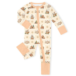 Christmas Gingerbread Village Peach Bamboo Zipper Romper Pajamas