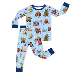 Christmas Safari Park Friends Adventure on Navy Blue Kids Bamboo Two-Piece Pajama Set