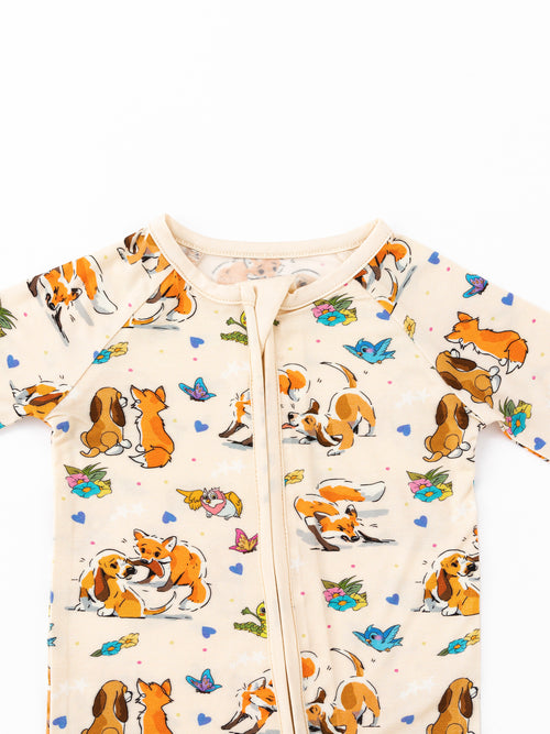 Playful Pups Foxs and Butterflies Bamboo Zipper Romper Pajamas