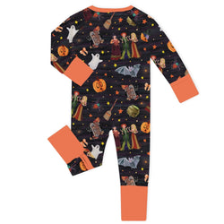 Halloween Witch Sisters Pumpkin Baby Bamboo Zipper Romper Pajamas