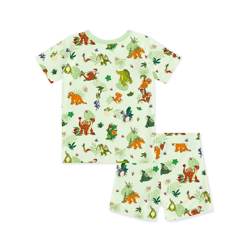 Prehistoric Dino Pals Jungle Playtime Sage Green Bamboo Two-Piece Pajama Short Sleeve Set