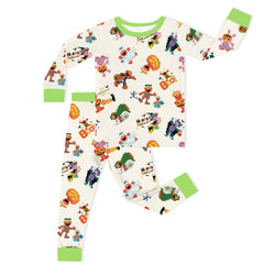 Halloween Street Furry Pals Green Kids Bamboo Two-Piece Pajama Set