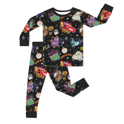 Halloween Car Pumpkin Kids Bamboo Two-Piece Pajama Set