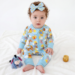 Sunny Bear and Pig Friends Playtime Bamboo Zipper Romper Pajamas