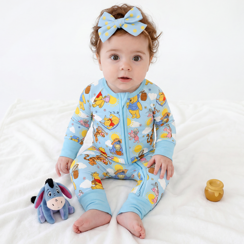 Sunny Bear and Pig Friends Playtime Bamboo Zipper Romper Pajamas