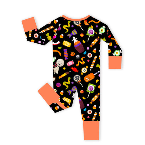 Halloween Spooky Sweet Candy Orange Bamboo Zipper Romper Pajamas