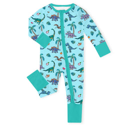 Mech Dino Tropical Bamboo Zipper Romper Pajamas