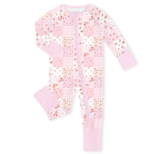 Valentine Floral Quilt Bamboo Zipper Romper Pajamas