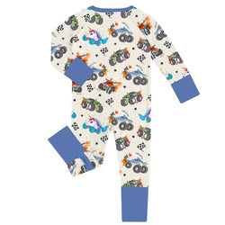 Monster Jam Truck Baby Bamboo Zipper Romper Pajamas