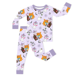 Halloween Midnight Cats and Spider Kids Bamboo Two-Piece Pajama Set