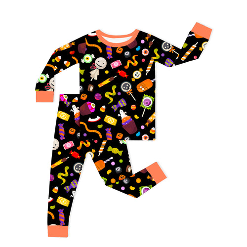 Halloween Spooky Sweet Candy Orange Kids Bamboo Two-Piece Pajama Set