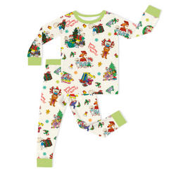 Christmas Green Naughty and Friends Kids Bamboo Two-Piece Pajama Set