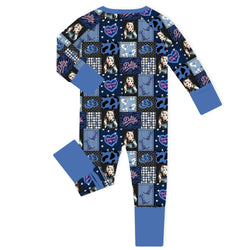 Neon Country Disco Blue Bamboo Zipper Romper Pajamas