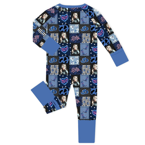 Neon Country Disco Blue Bamboo Zipper Romper Pajamas