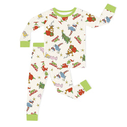 Christmas Green Face And Girl Kids Bamboo Two-Piece Pajama Set