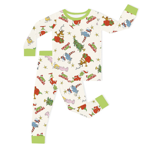 Christmas Green Face And Girl Kids Bamboo Two-Piece Pajama Set