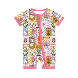 Vintage Goose Garden Baby Bamboo Short Zipper Romper Pajamas