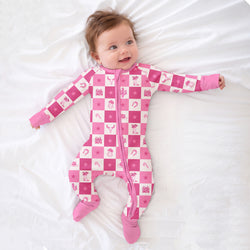 Christmas Cowgirl Checkerboard Bamboo Zipper Romper Pajamas
